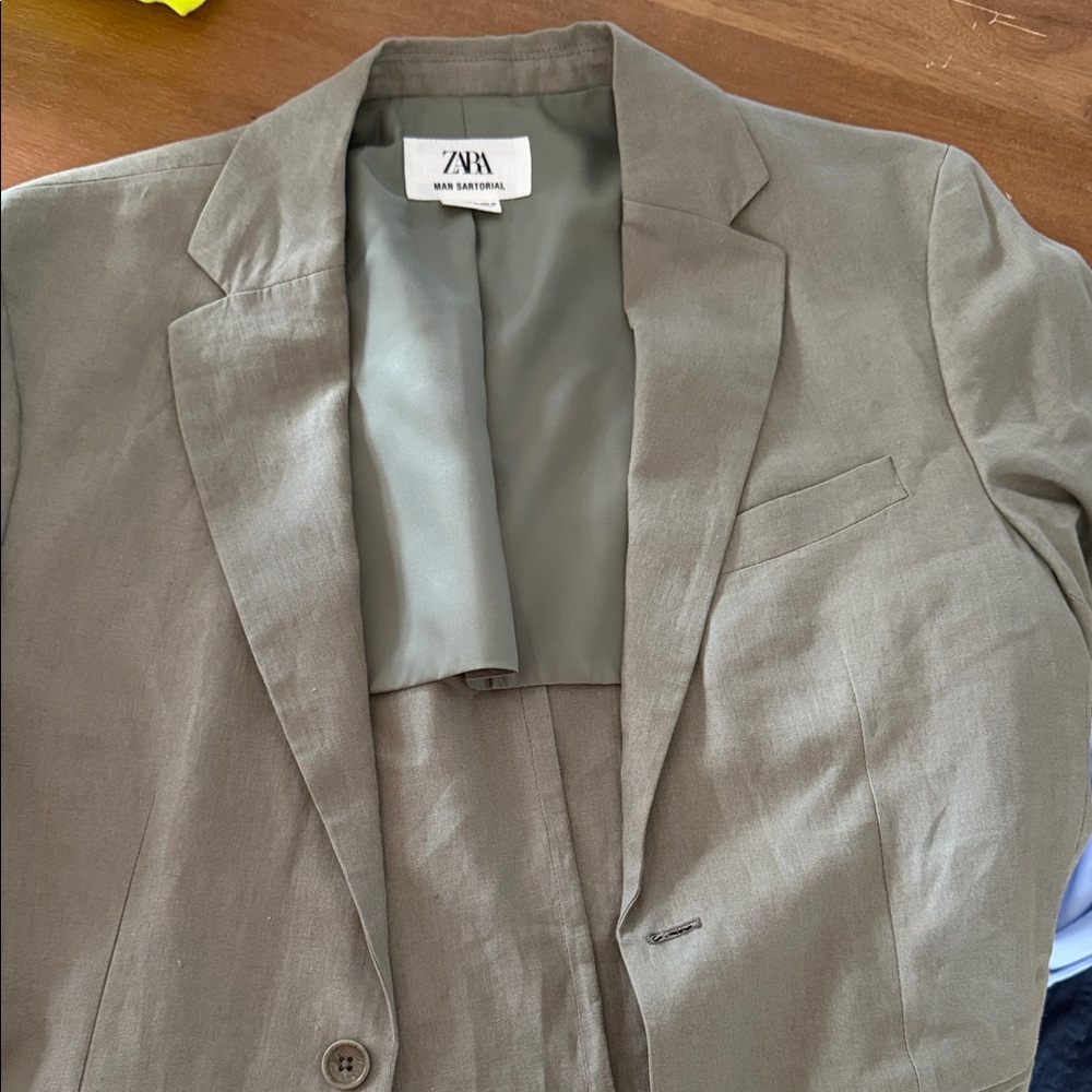 Zara Men's  Green Linen Blazer